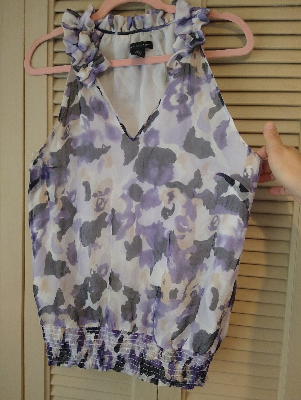 Silk Ruffled V‑Neck Floral Camisole - Lavender Multi-size L